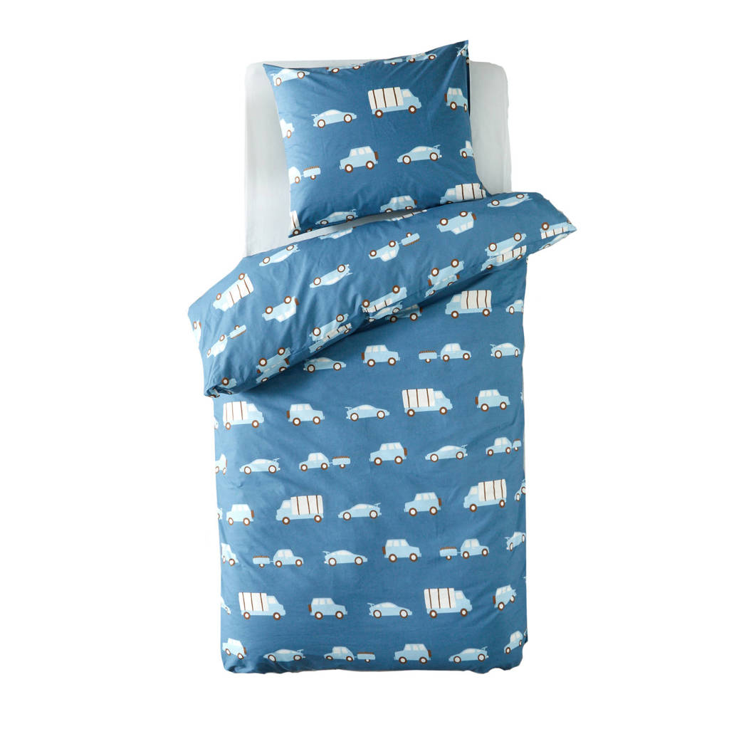 katoenen dekbedovertrek kinder auto's blauw (120x150 cm)