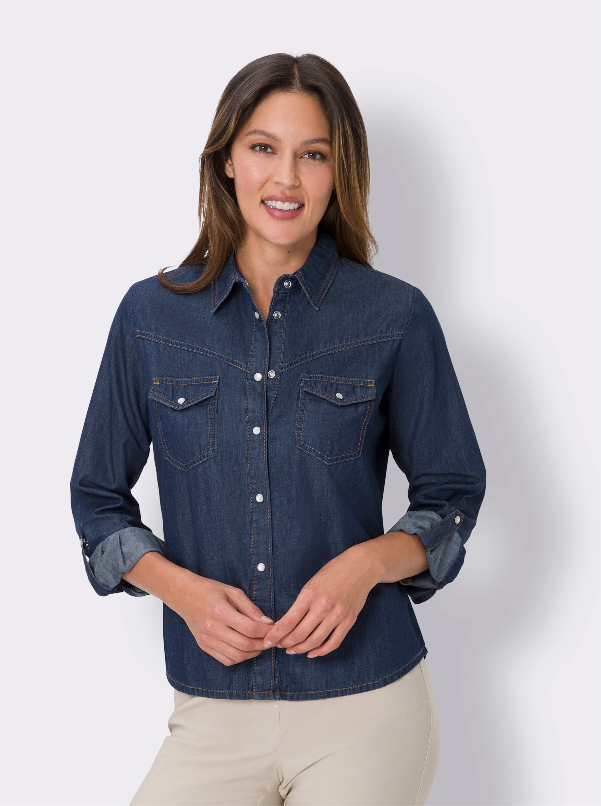 Jeansbluse mit Druckknöpfen