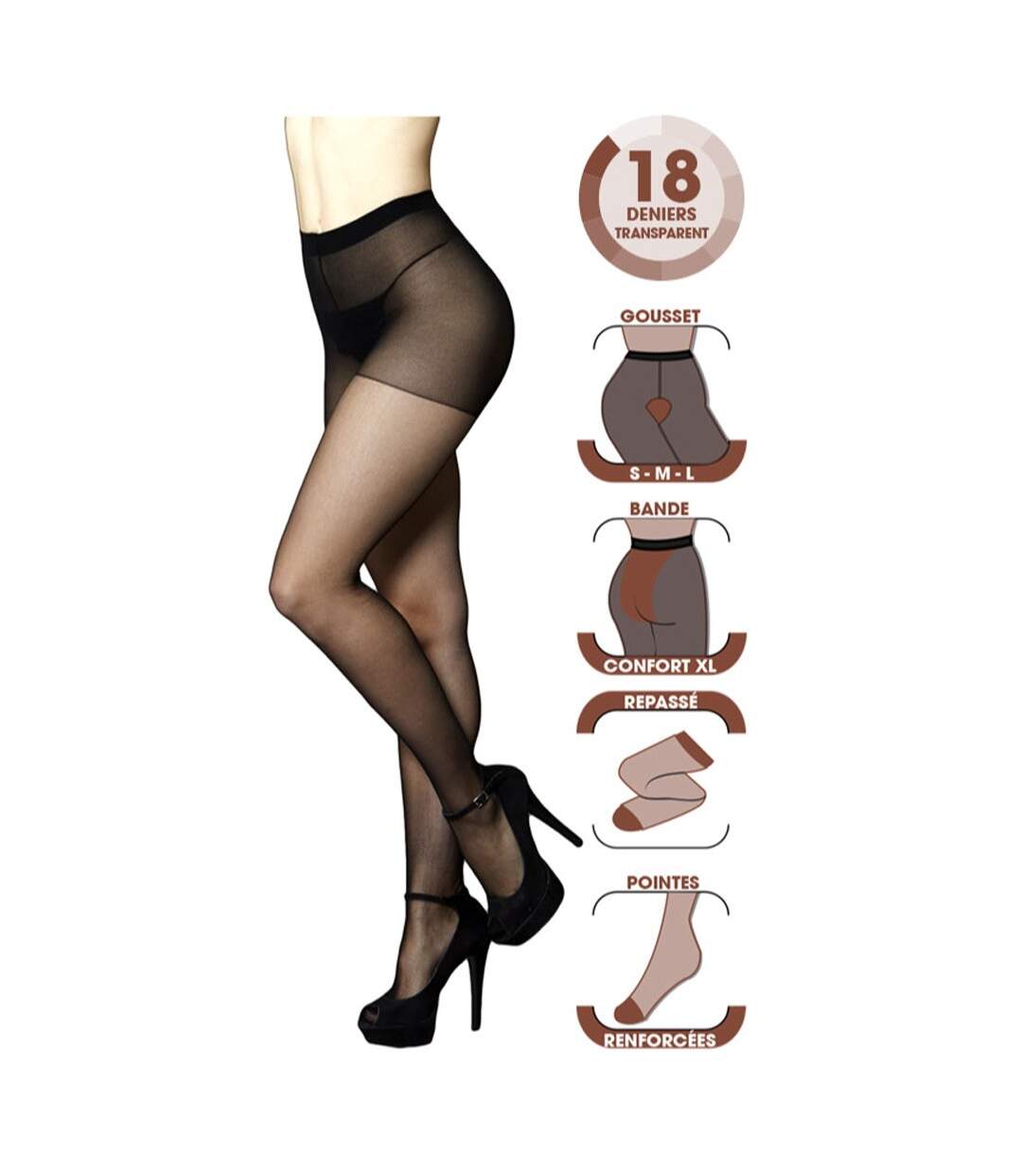 Collant Voile Femme Confort et Résistance LAUVE- Pack de 3 Paires- Collant Voile 18D Ambre