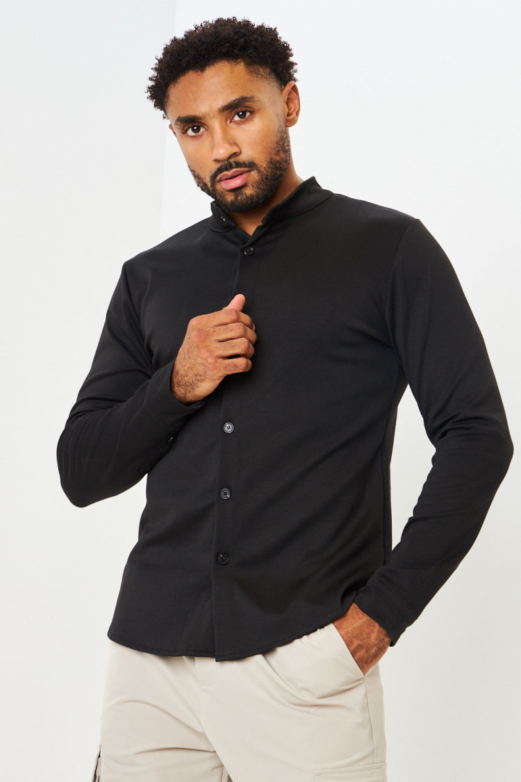 Chemise noire col mao