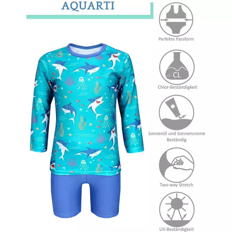 Aquarti Baby Jungen Bade-Set Zweiteiliger Badeanzug T-Shirt Hose dunkelgrün