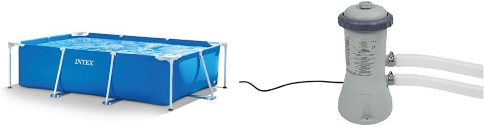 Intex Rectangular Frame Pool -Aufstellpool - 300 x 200 x 75 cm & Krystal Clear Cartridge Filter Pump - Pool Kartuschenfilteranlage - 900 L/H