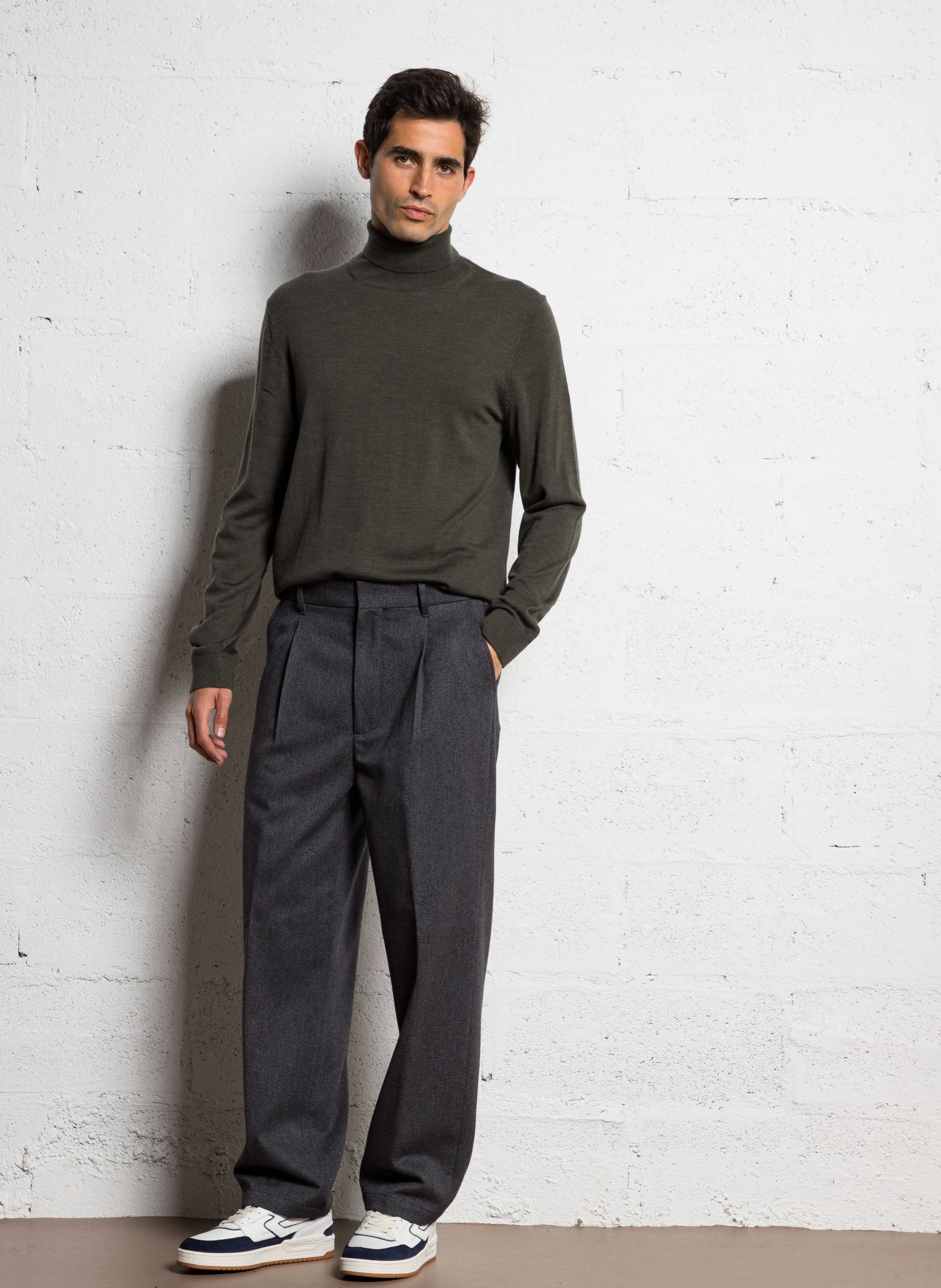 BLOMBERG - Pantalon droit en coton et en laine mélangés | Gris