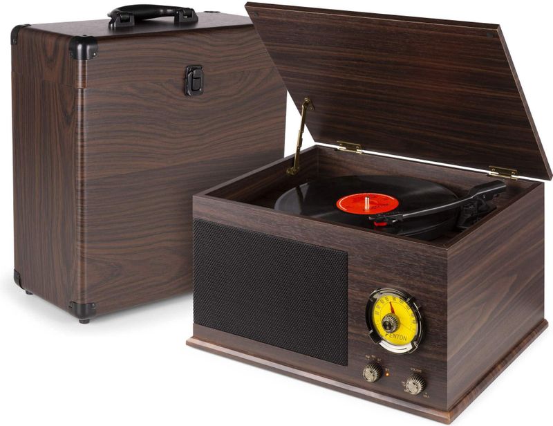 Fenton RP173 platenspeler met platenkoffer - Met Bluetooth en radio - Donkerbruin