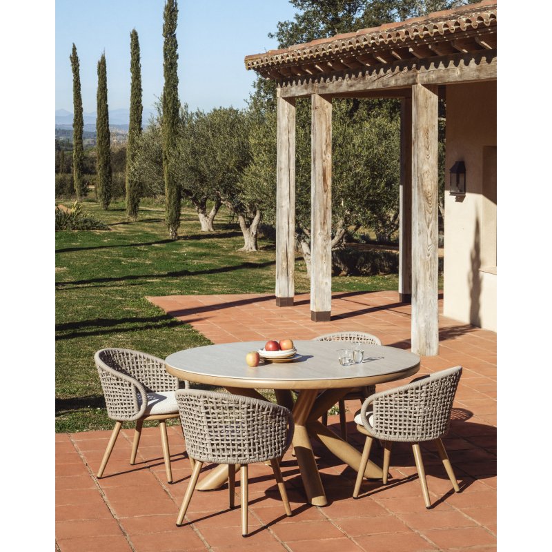Chaise d’extérieur Lidario en aluminium effet bois et corde synthétique taupe