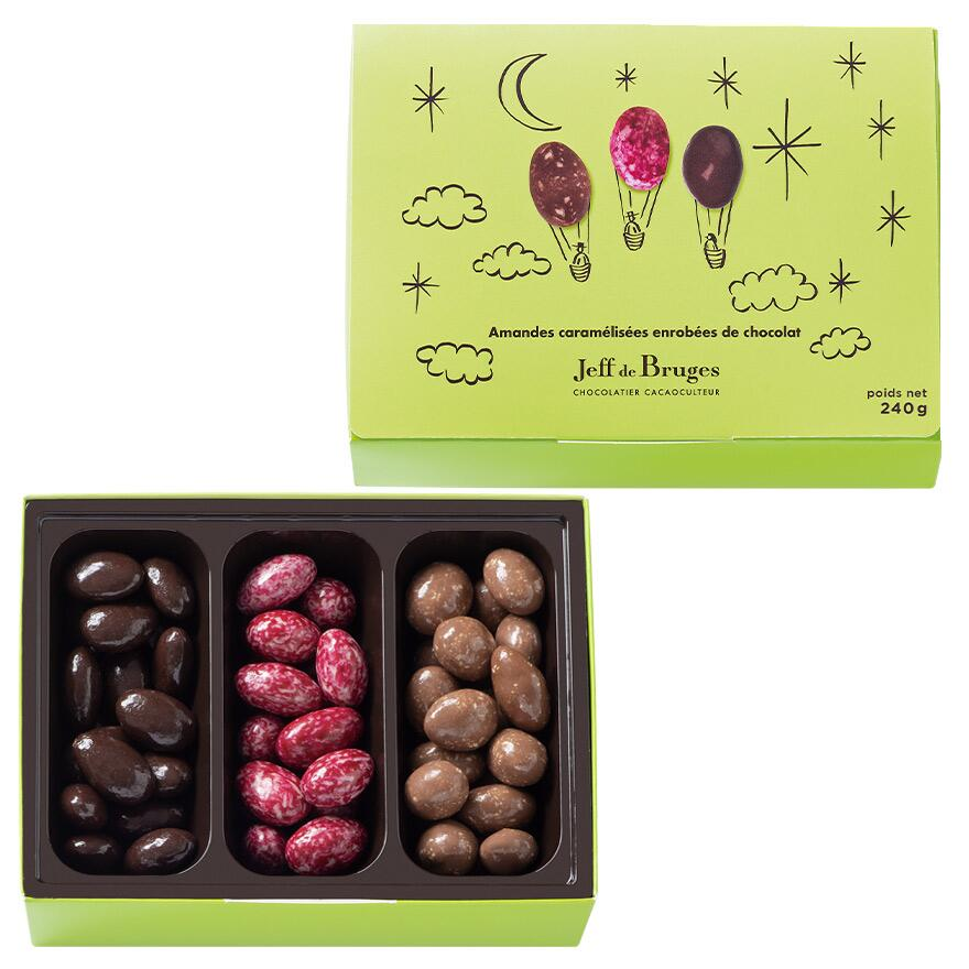 Boite amande choco framboise, chocolat noir et lait - 240 g