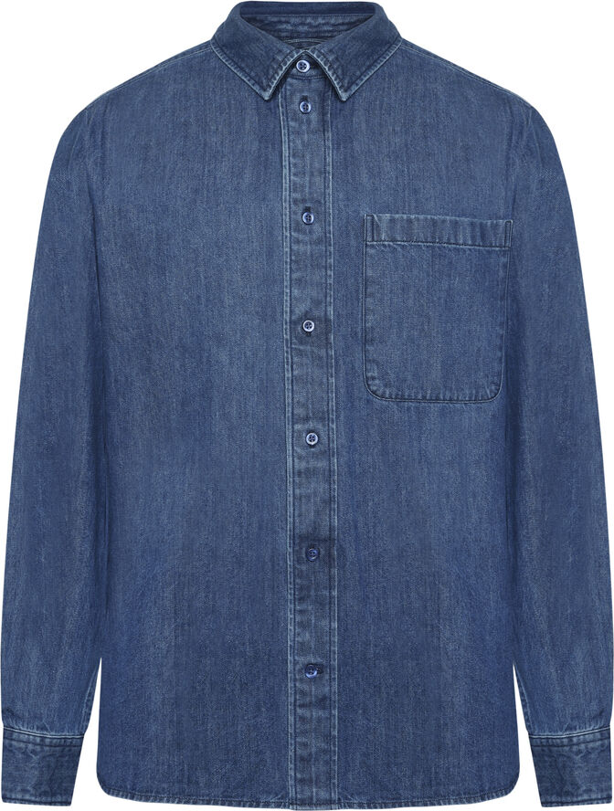 Knowledge Cotton Apparel Loose denim shirt - GOTS/Vegan Dark blue denim