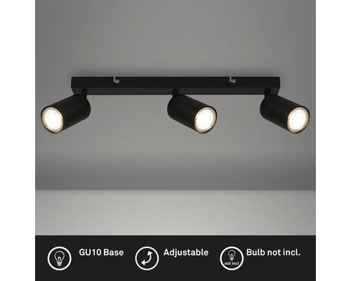 Plafondspot, 3-lichts, L 53 cm, zwart