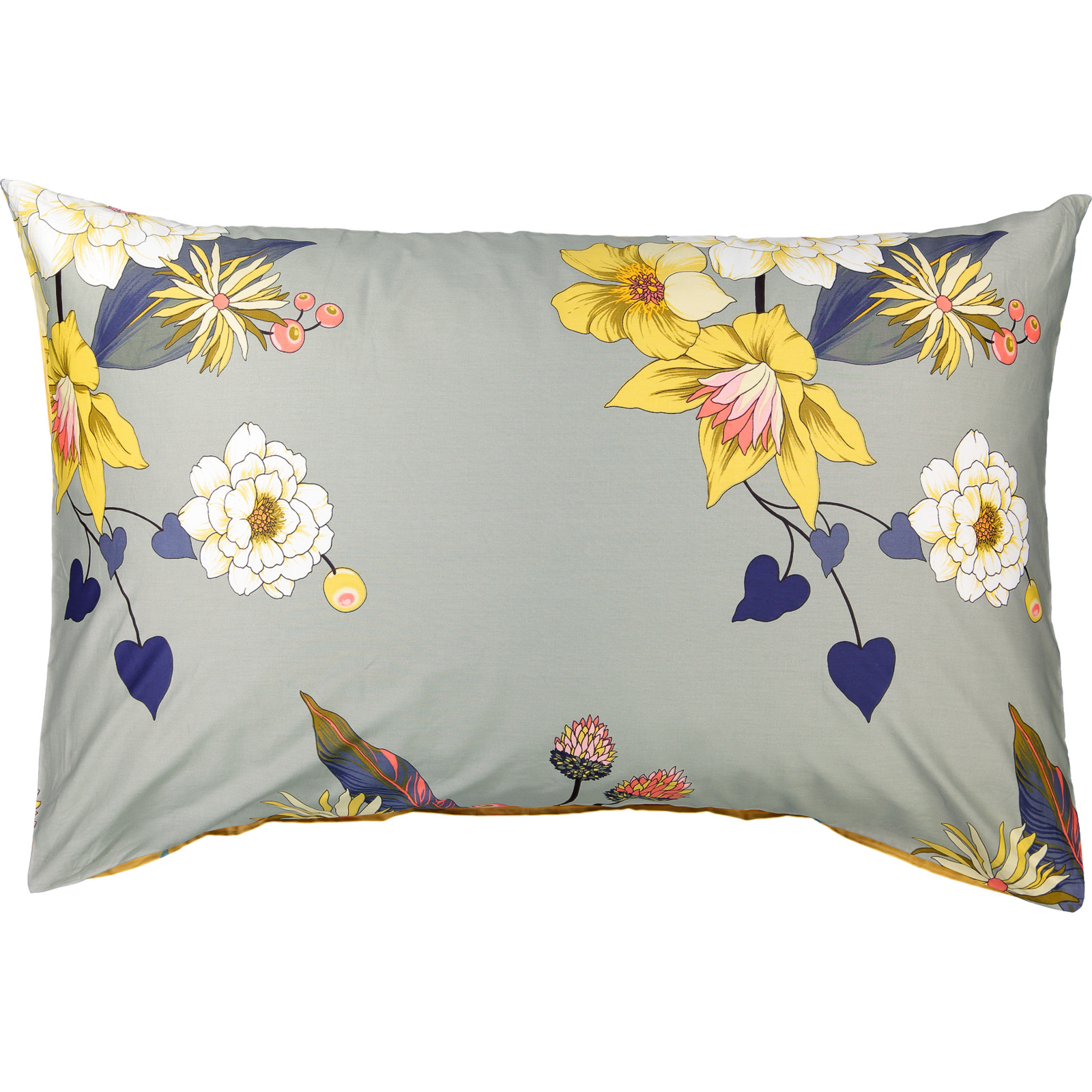 Bettwäsche grau-gelb mit Blumen
