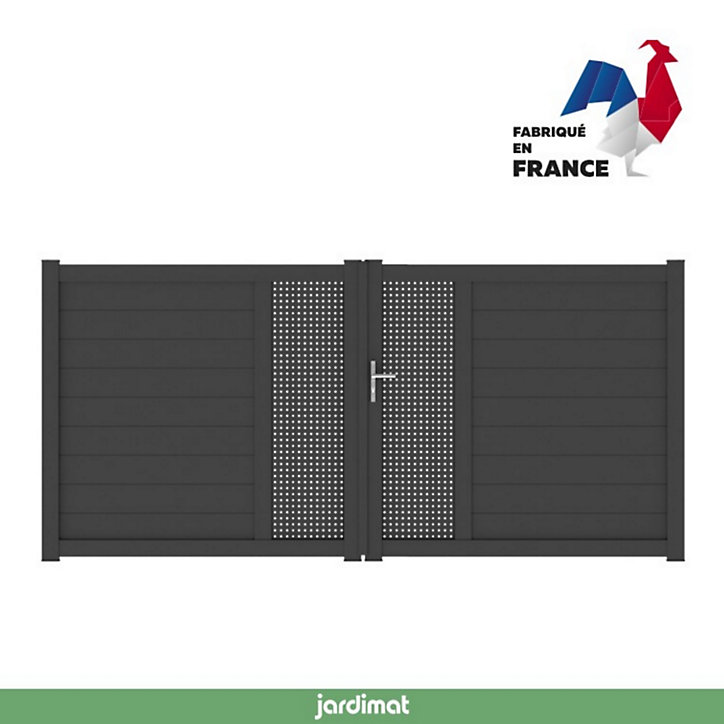 Portail Jardimat battant aluminium Aquarelle noir - 350 x h.170 cm