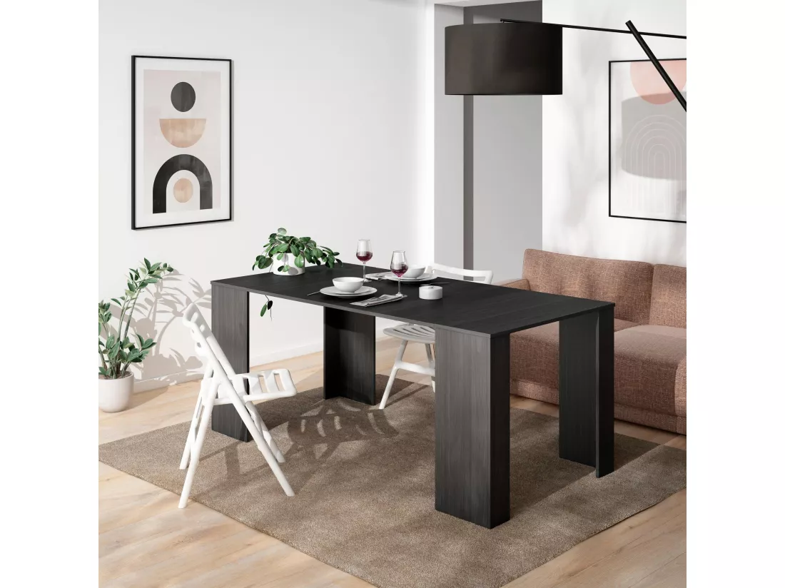 Table console extensible, 180, Pour 8 personnes, Table à Manger, Noir