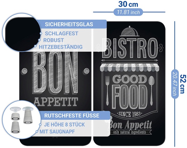 WENKO Herd-Abdeckplatte »Universal Modell Bon Appetit« Herdabdeckung für alle Herdarten, kratzfest, mit rutschfesten Füssen