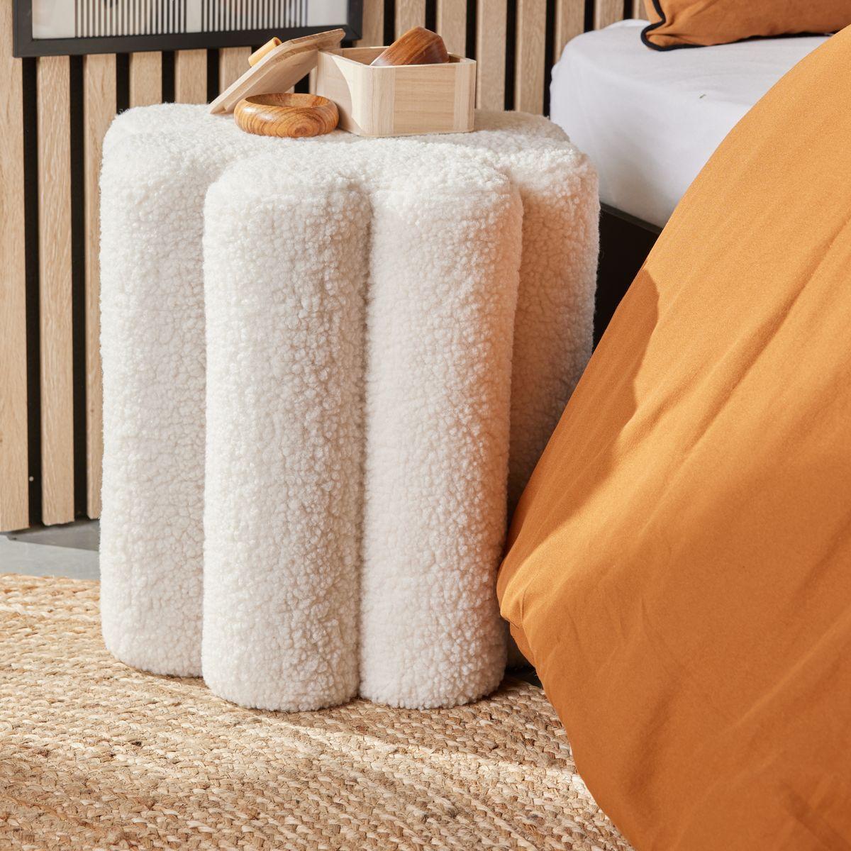 POUF CANNELE TEDDY 38X38X40CM CREME MOKA
