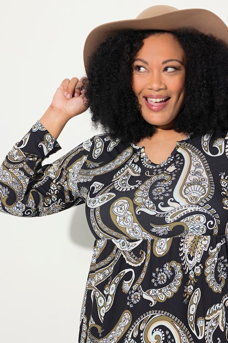 Jerseykleid, A-Linie, Tunika-Ausschnitt, Langarm