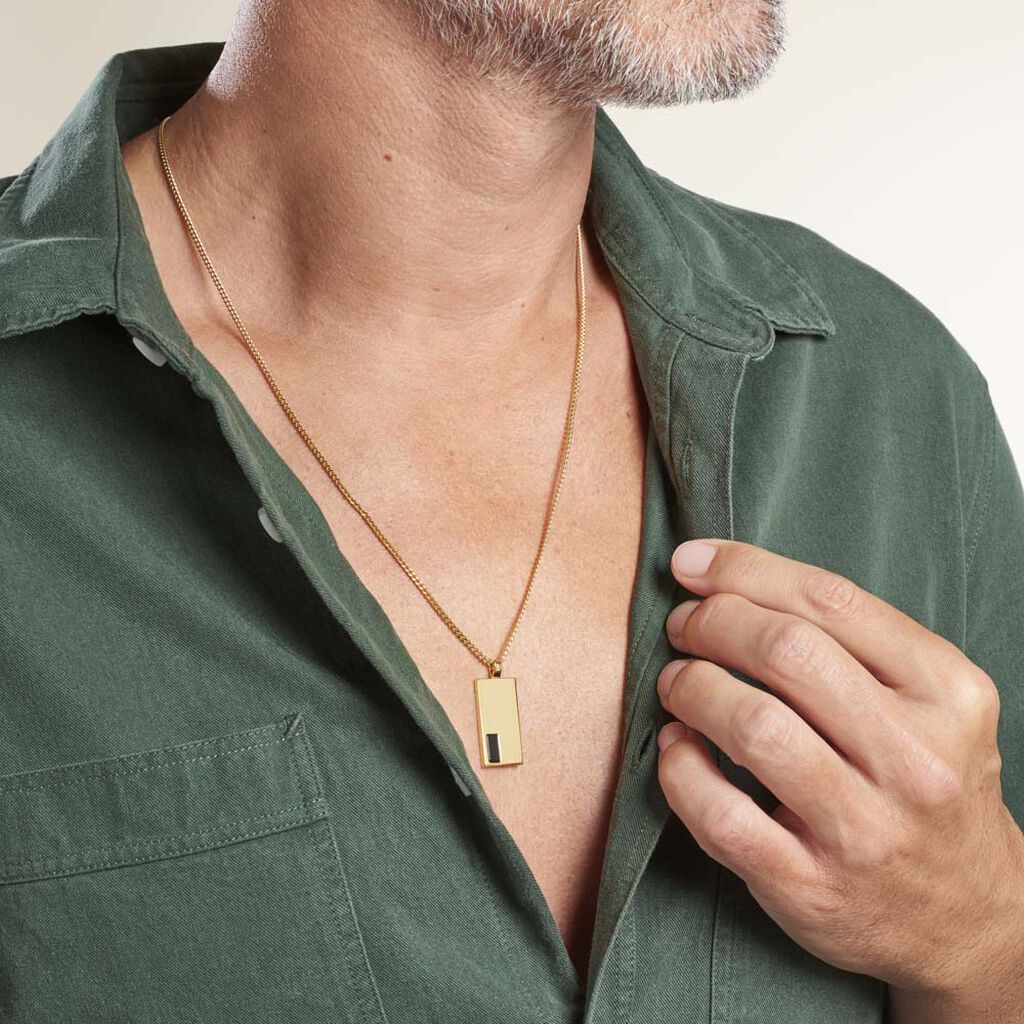 Collier Plaqué Or Jaune Francesco Onyx Noir