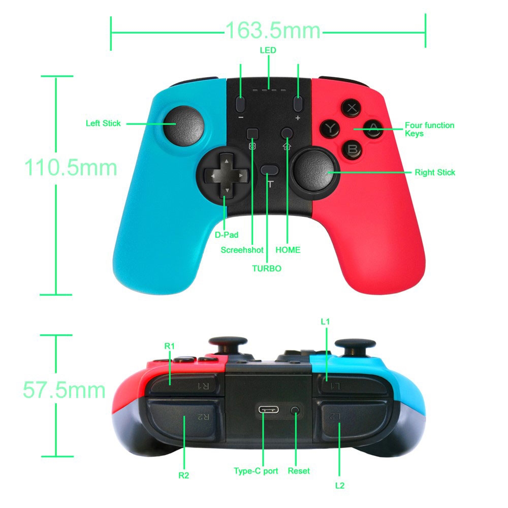 Kabelloser Wireless Bluetooth Game Controller kompatibel für Nintendo Switch / Switch 2 / OLED - Blau / Rot