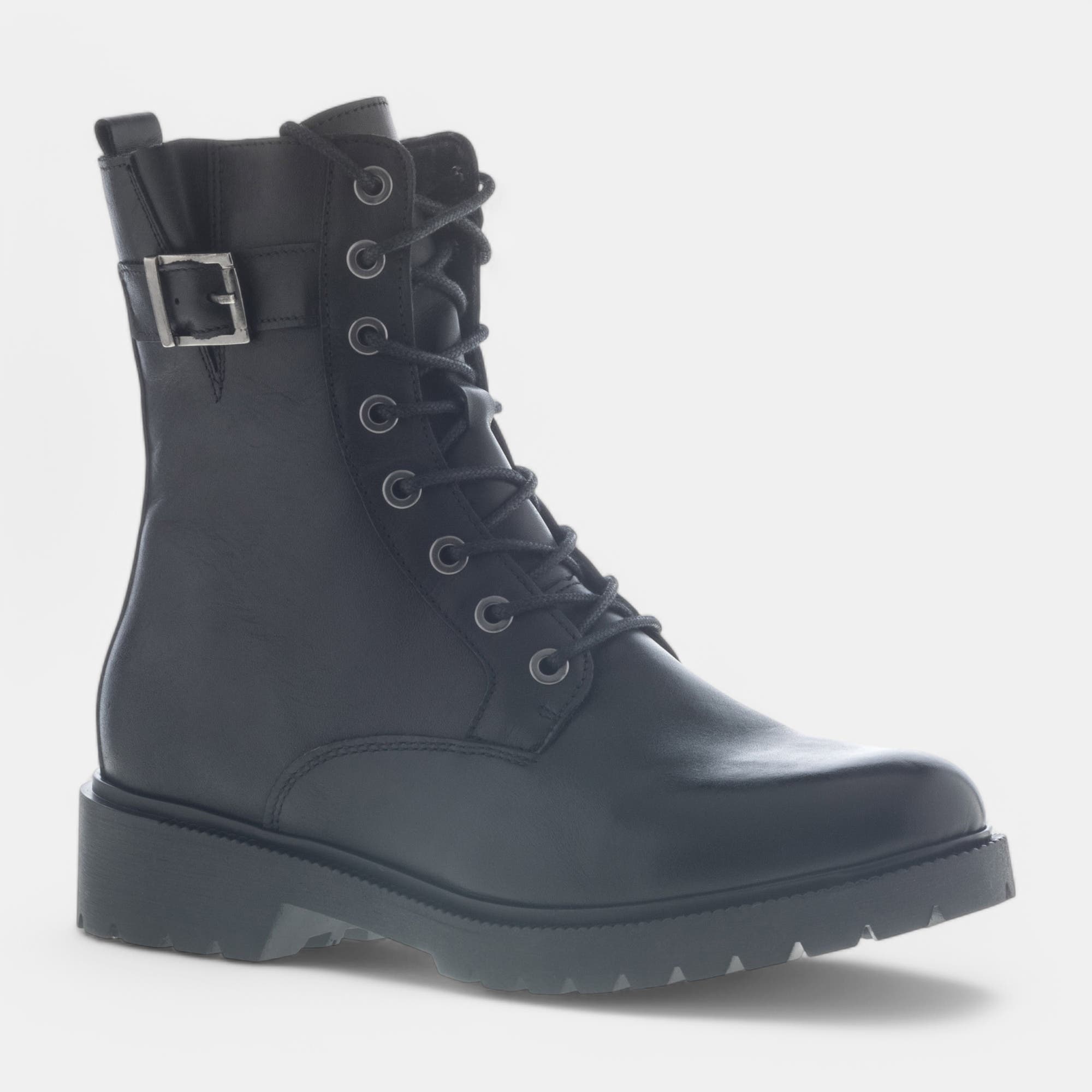 Bottines à lacets Femme en cuir noir