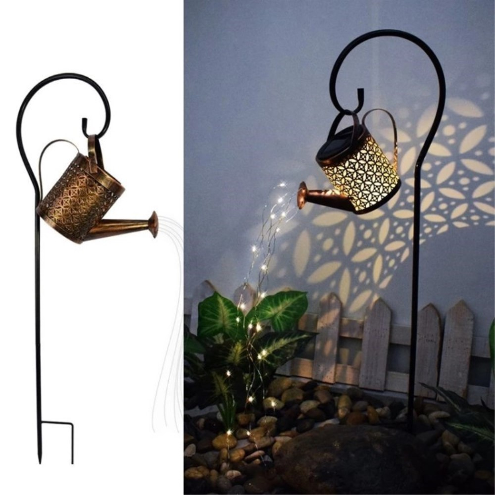 (18x19cm) 36 LED's Deko Solar Giesskanne mit Lichterkette Outdoor Beleuchtung IP65 - Warmweiss
