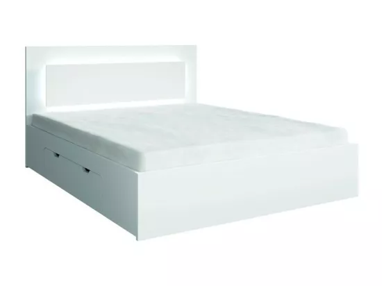 Ensemble chambre NOFI - Lit 140x200 cm avec sommier, 2 tiroirs, chevets, armoire et commode - blanc