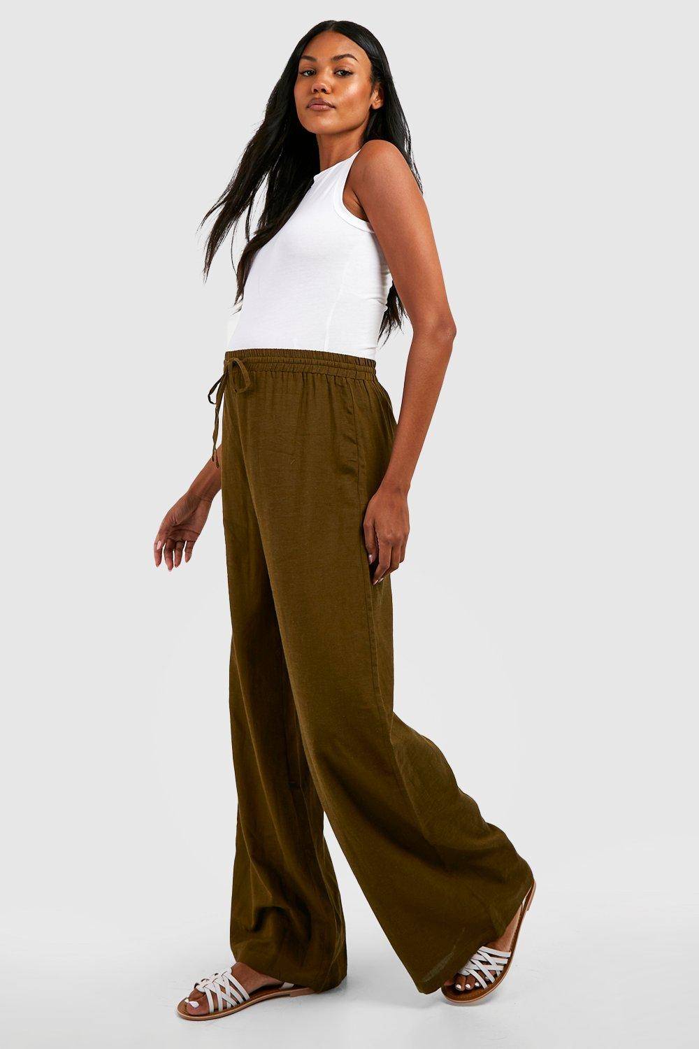 boohoo Pantalon de maternité en imitation lin avec cordon de serrage et jambes larges