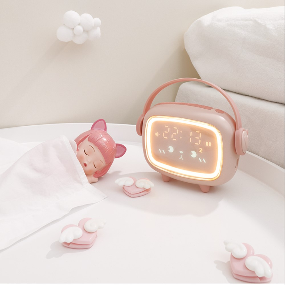(14x5cm) Smart LED Kinder Wecker Tischuhr mit Nachtlicht   Temperaturanzeige - Rosa