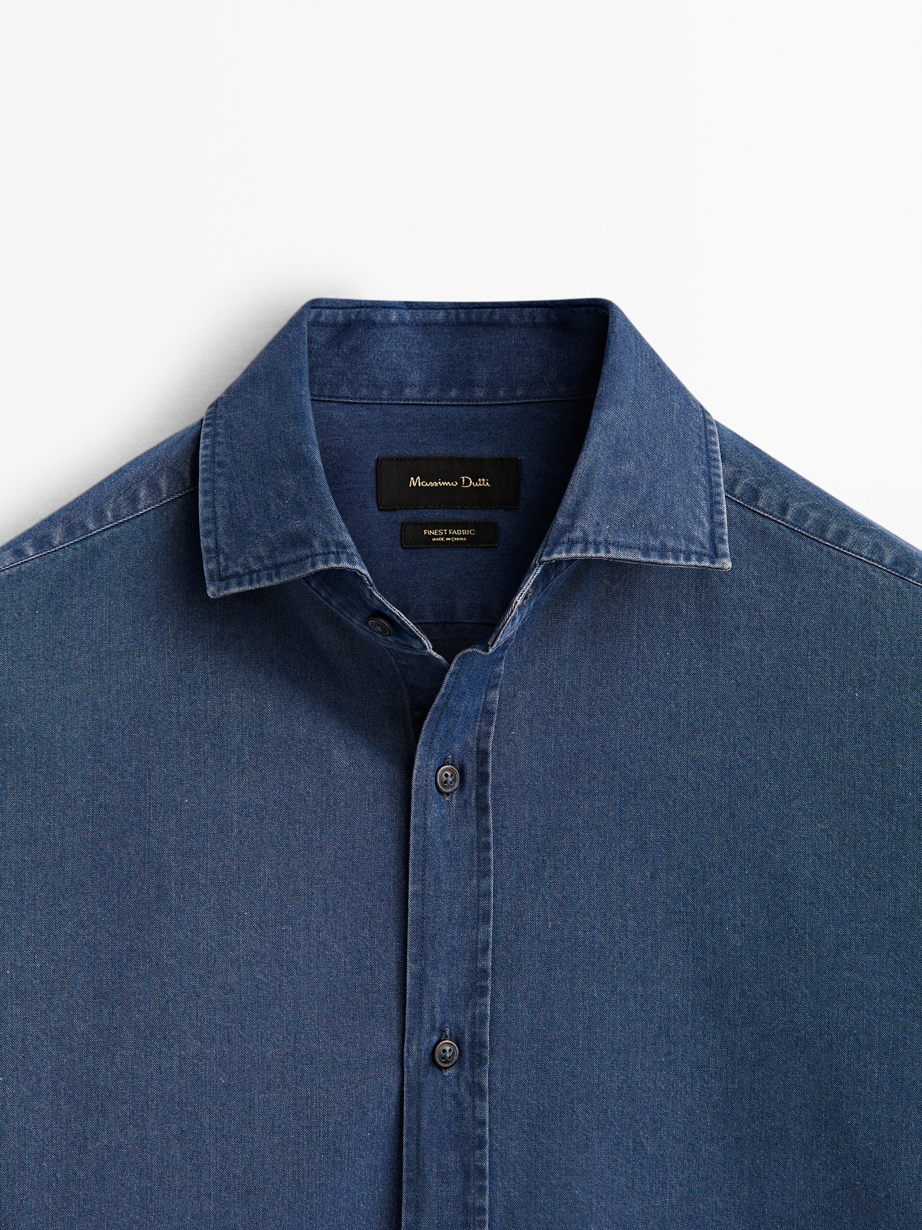 Camisa jeans slim fit 100% algodão - CELESTE