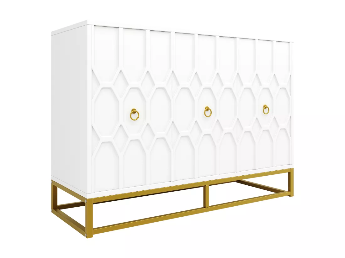 Buffet moderne 120×40×85 cm - 3 portes avec étagères réglables - Blanc