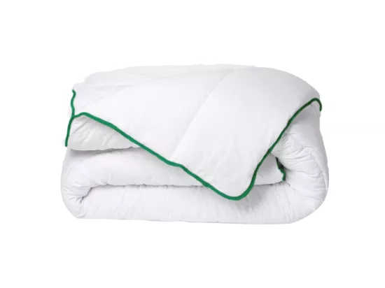 Couette tempérée traitement anti-acariens naturel de DREAMEA en microfibre - 220 x 240 cm - 300 gr/ m² - Biais vert - AZYLIA II