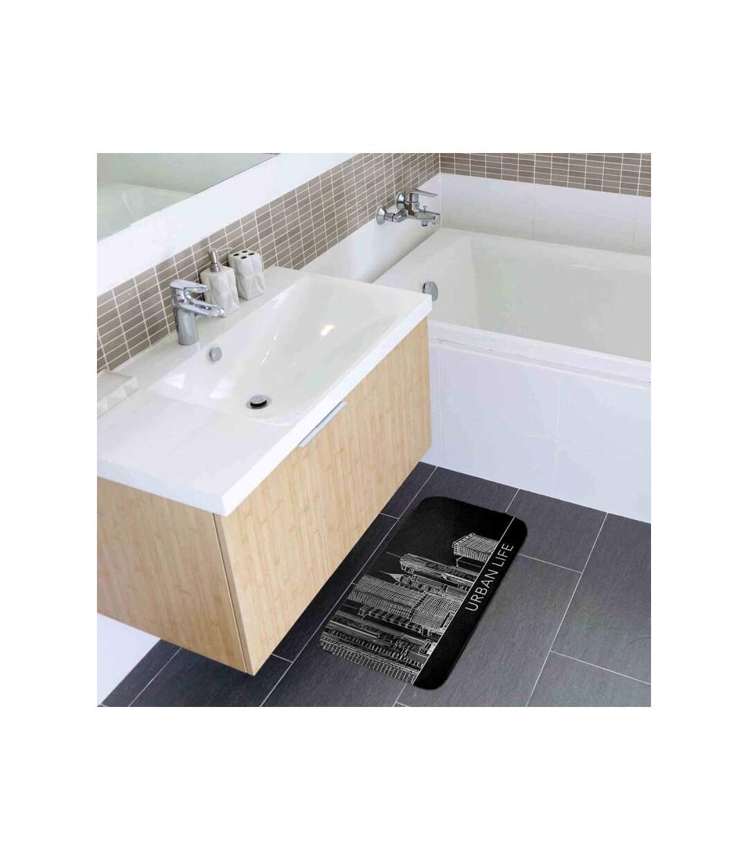 Tapis de Bain Imprimé Central City 45x75cm Noir