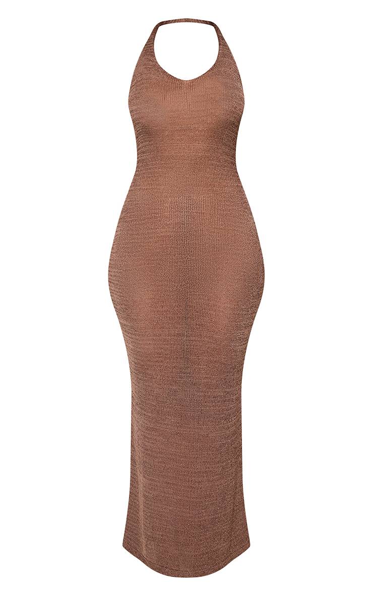 Moka Robe Maxi Moulante En Maille Lurex Avec Col Licou Et Détail Foulard