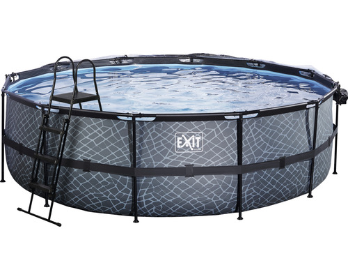 EXIT StonePool ronde opzetzwembadset, Ø 488x122 cm, inclusief zandfiltersysteem, afdekking & ladder, steenlook
