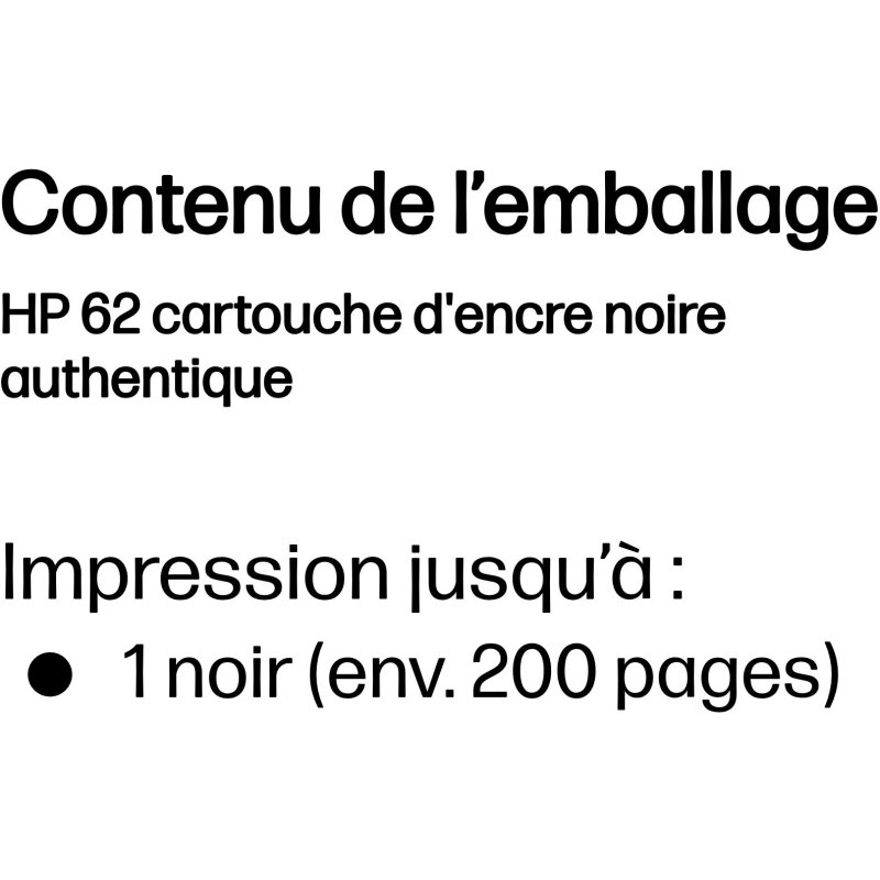 HP 62 cartouche d'encre noire authentique