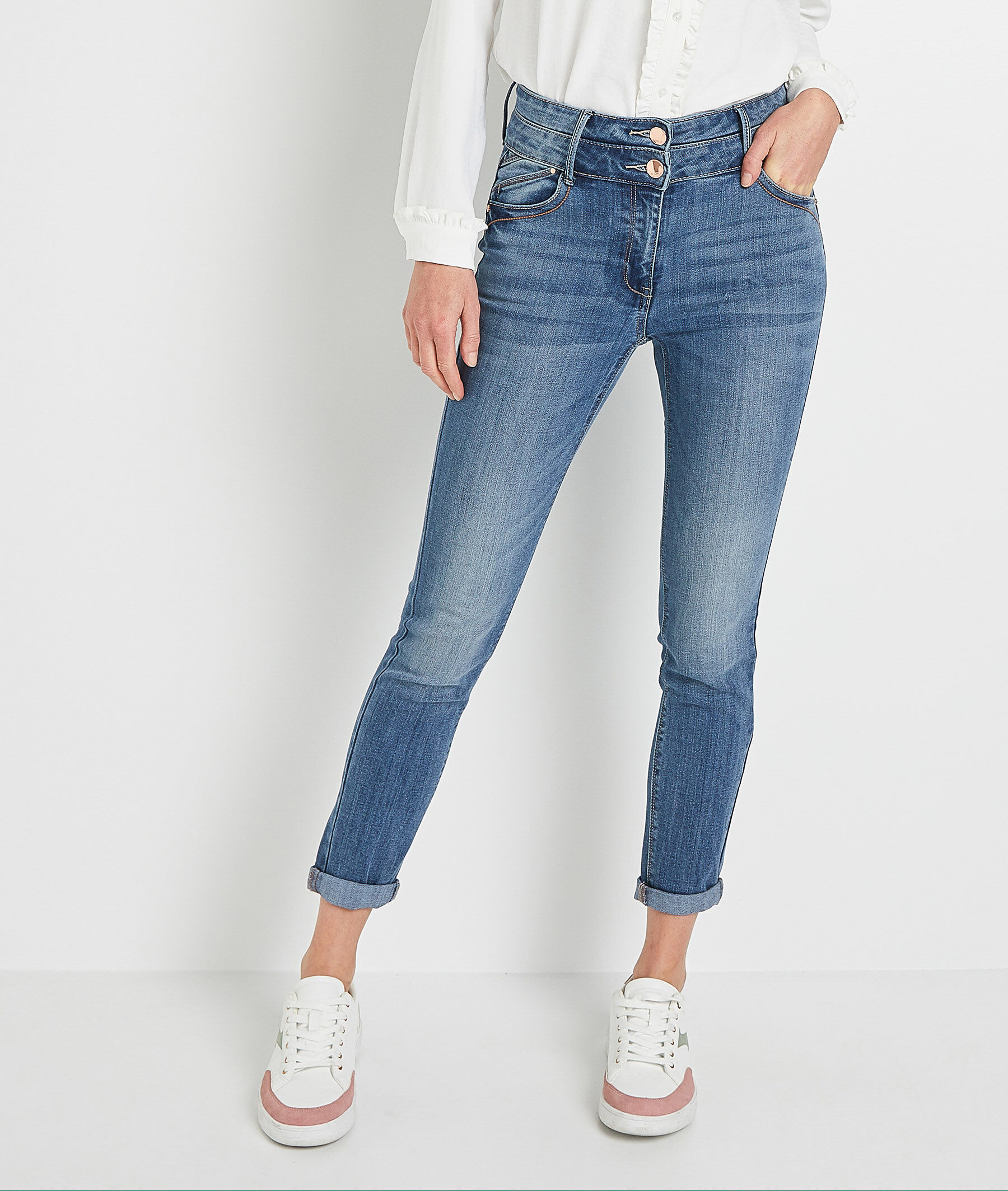 Jean raccourci taille haute HANOI femme - STONE