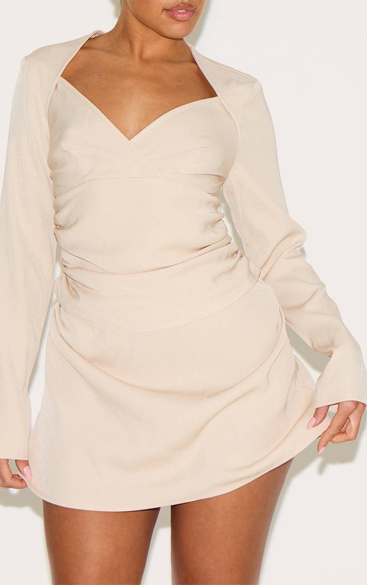 Gris Galet Robe Mini Évasée Ajustée Tissée À Encolure Carrée Avec Fronces Latérales Shape