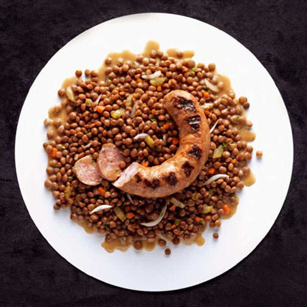 Saucisse de Toulouse et lentilles vertes du Berry
