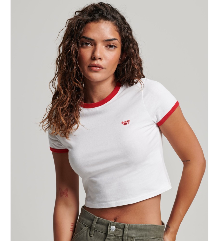 Camiseta branca Superdry com detalhes em viés