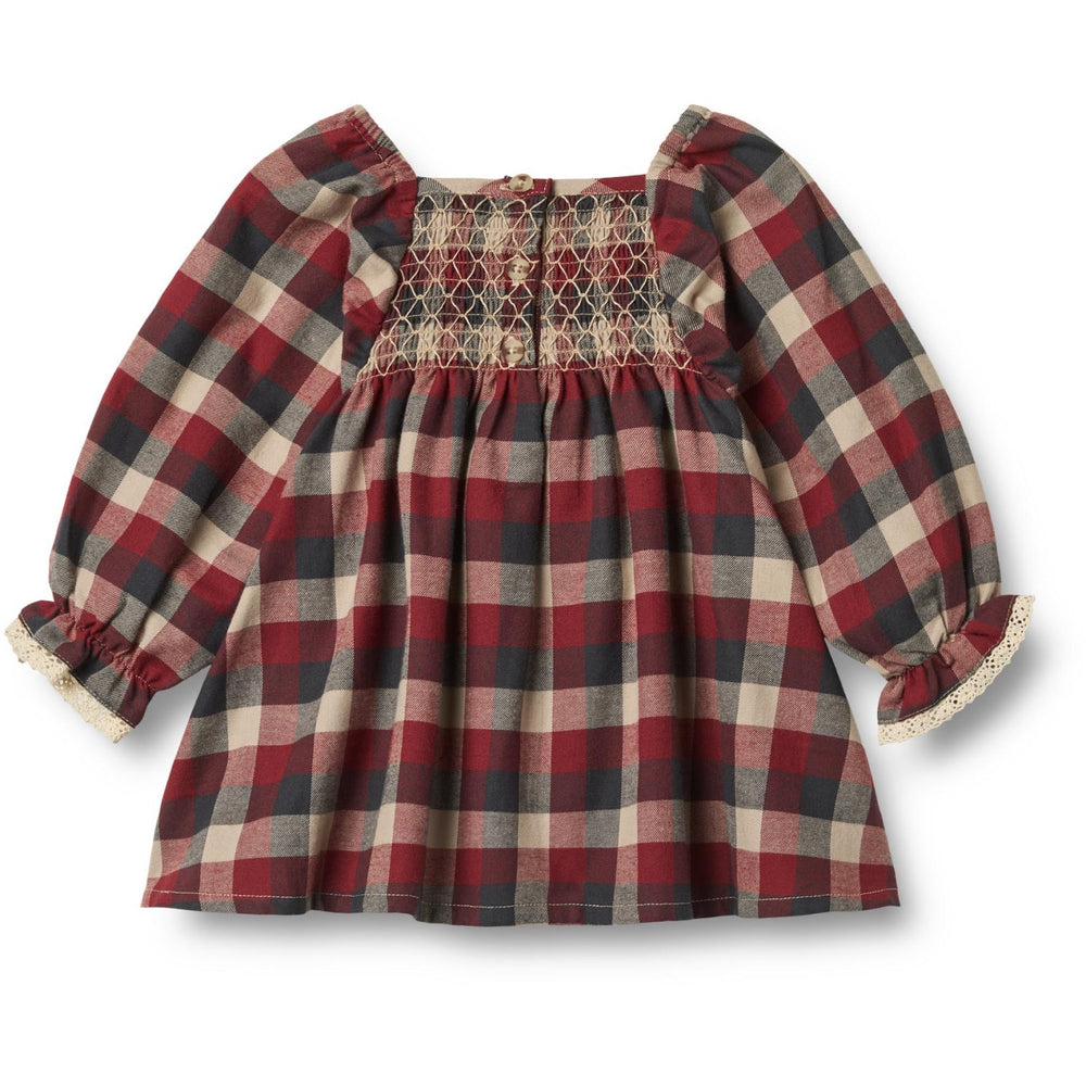Køb Wheat Red Blue Check Kjole L/S Lace Bella