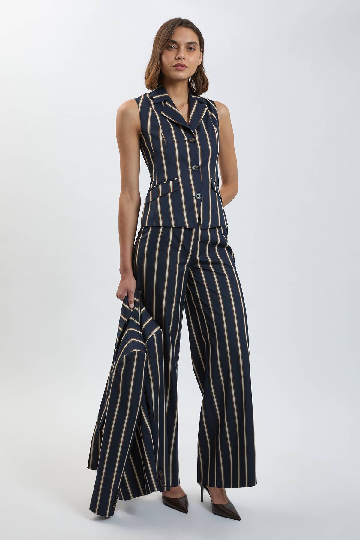 KarenMillen Veste Sans Manches À Rayures Boutonnage Simple