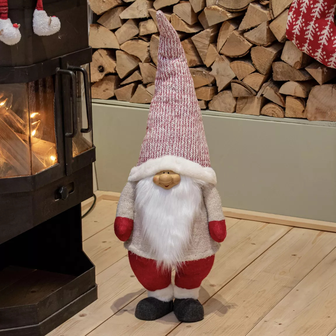 Lutin de Noël fait main (H85 cm) Rieur et barbe blanche