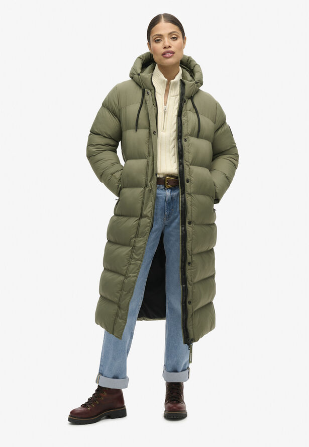 Superdry RIPSTOP LONGLINE PUFFER JACKET Dusty olive green grid