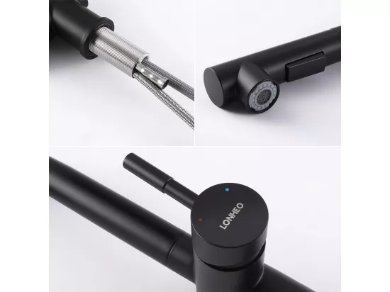 Mitigeur Cuisine Noir Douchette Robinet Douchette évier Extractible 2 Jets Mitigeur Bec Haut Pivotant 360° Acier Inox Barboteur Démotable,EU Modèle