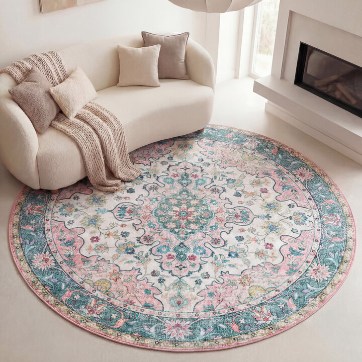 Rond vintage vloerkleed - Lily Oriental Blauw/Roze | Fleurig