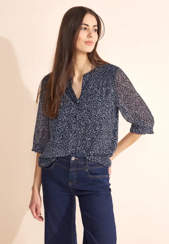 Chiffon Printbluse - deep blue