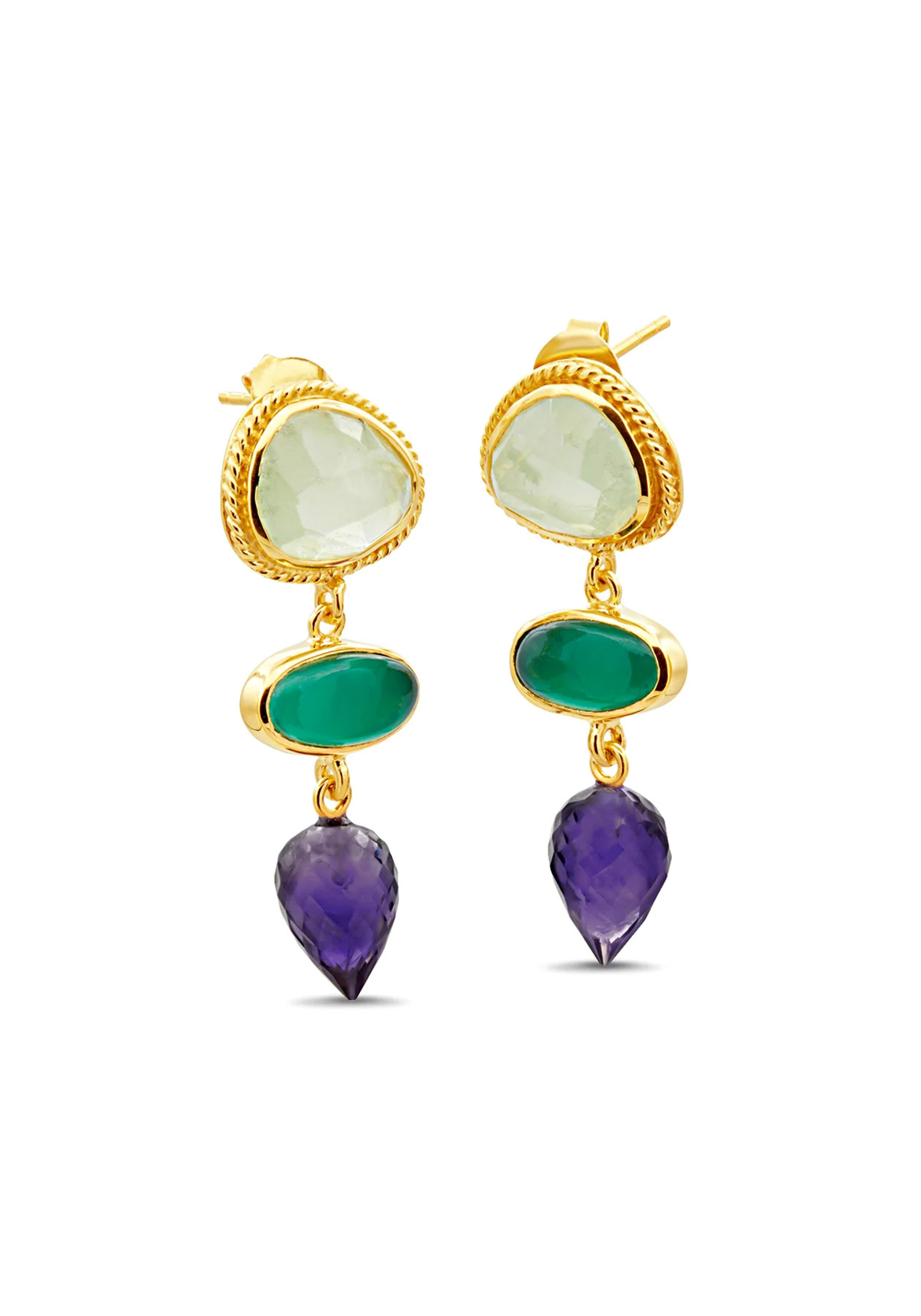 Le tresor du monde Mahila Ohrringe Prehnit/Grüner Onyx/Amethyst