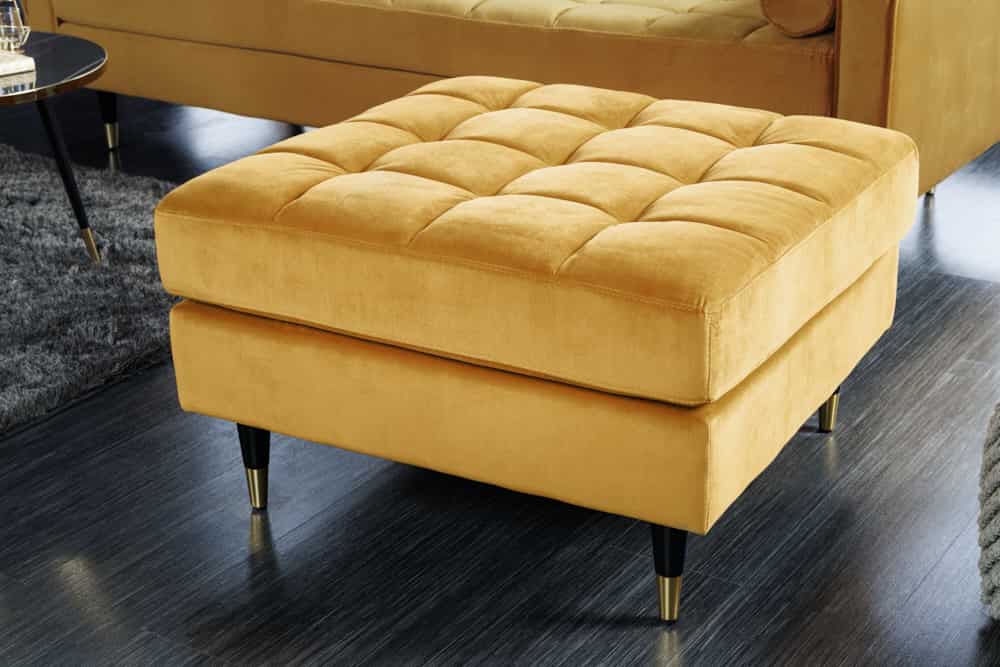 Design Hocker COZY VELVET 80cm senfgelb gold Samt Metallfüße