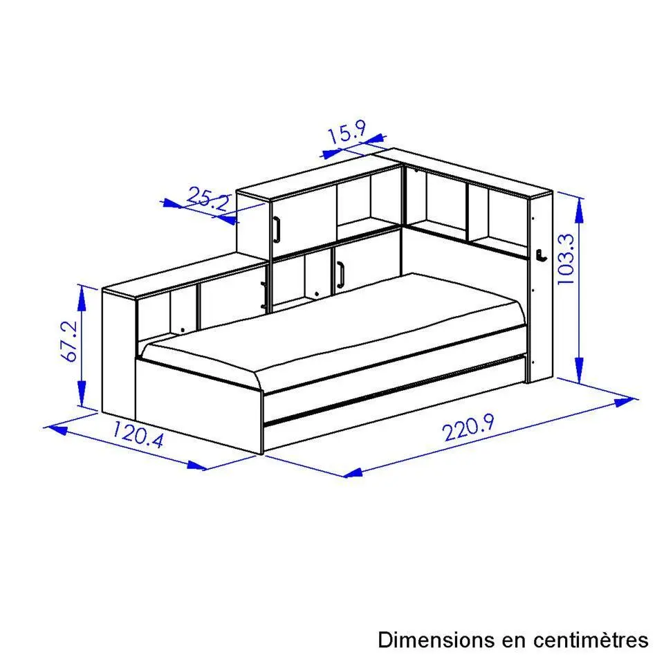 Diagone Bed Erwan - Opbergruimte - 90x200cm - Grijs/Wit
