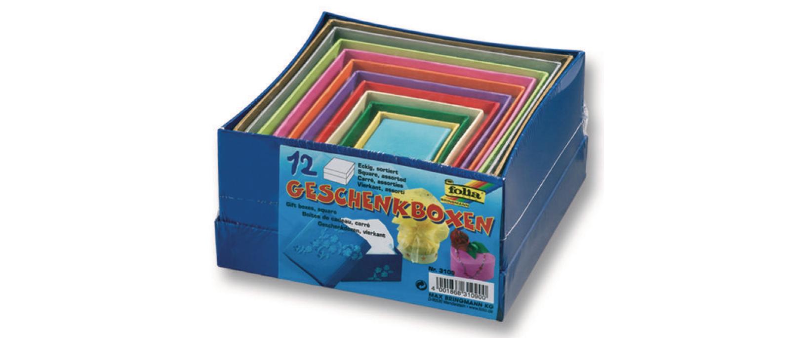 Papp-Schachtel 12-teilig Eckig, FarbigPappschachtel-Set