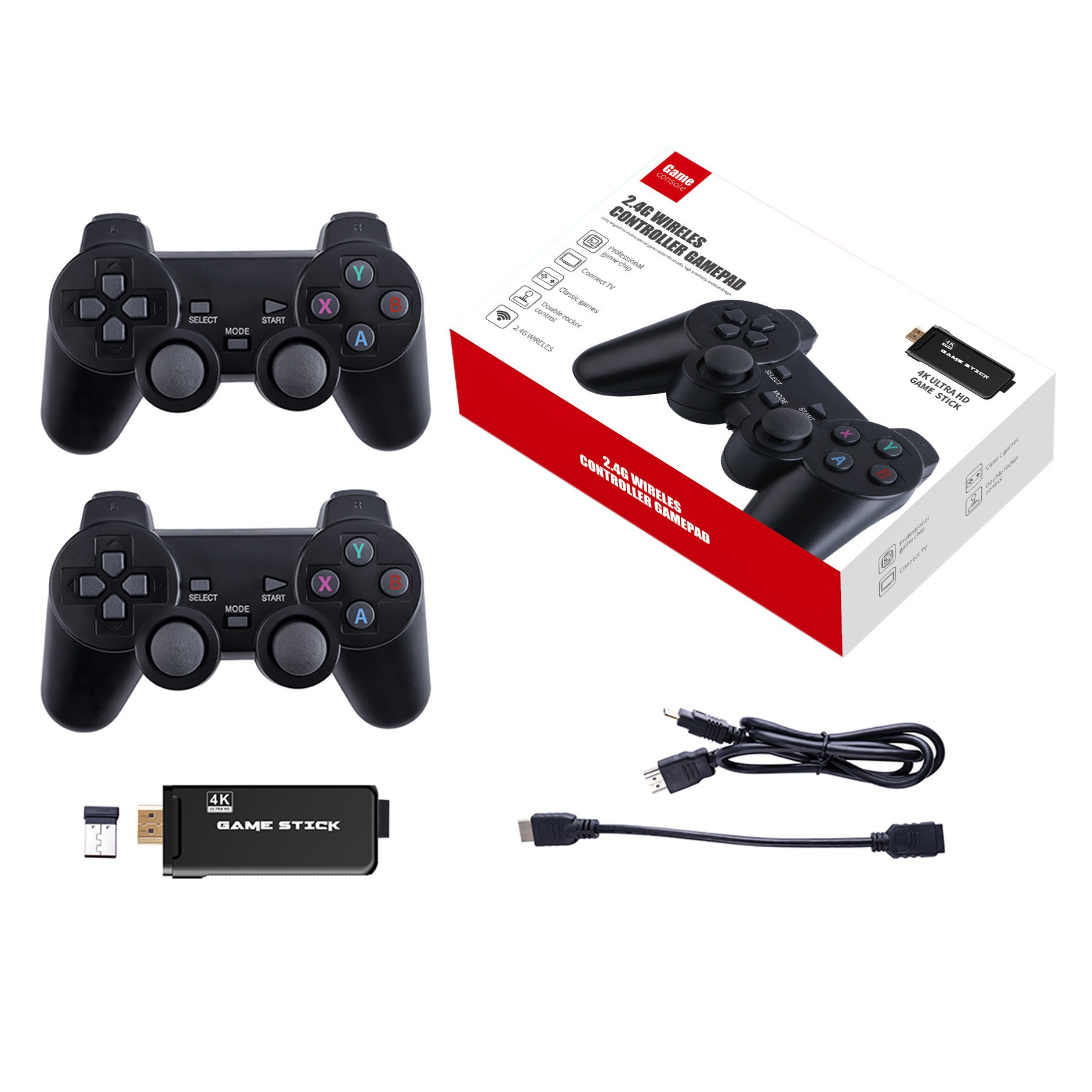 Ultra HD 4K Video Spiel Konsole mit 2 Kabellosen 2.4GHz Game Controllern mit 64GB Speicher (bis zu 10000 Spiele) - Schwarz