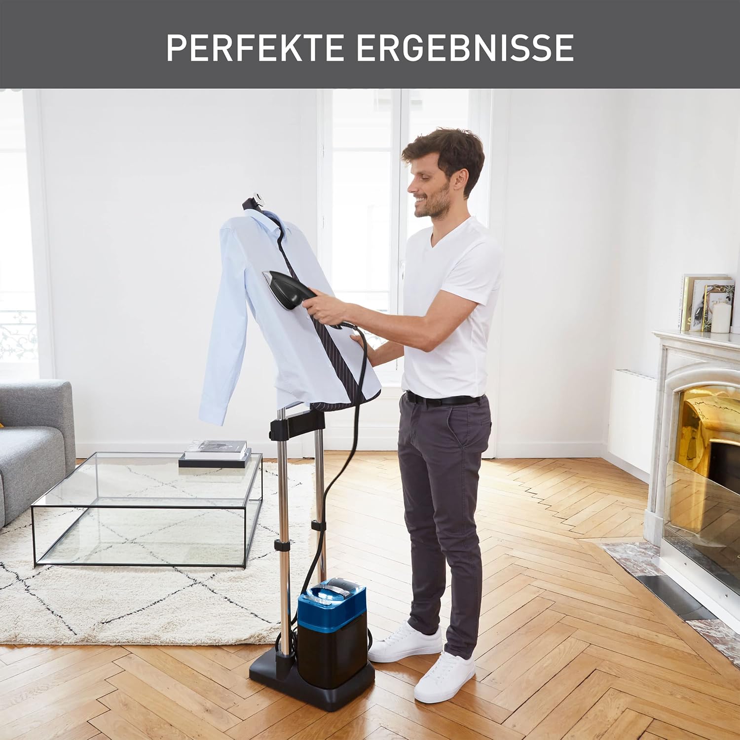Tefal Ixeo Power All-In-One Dampfglätter, inkl. 3-Positionen Smart Board, 5,8 bar Dampfdruck, Hochdruckdampf-Technologie, 200 g/Min. extra Dampfstoß, erfrischt & desinfiziert, schwarz/blau, QT2022