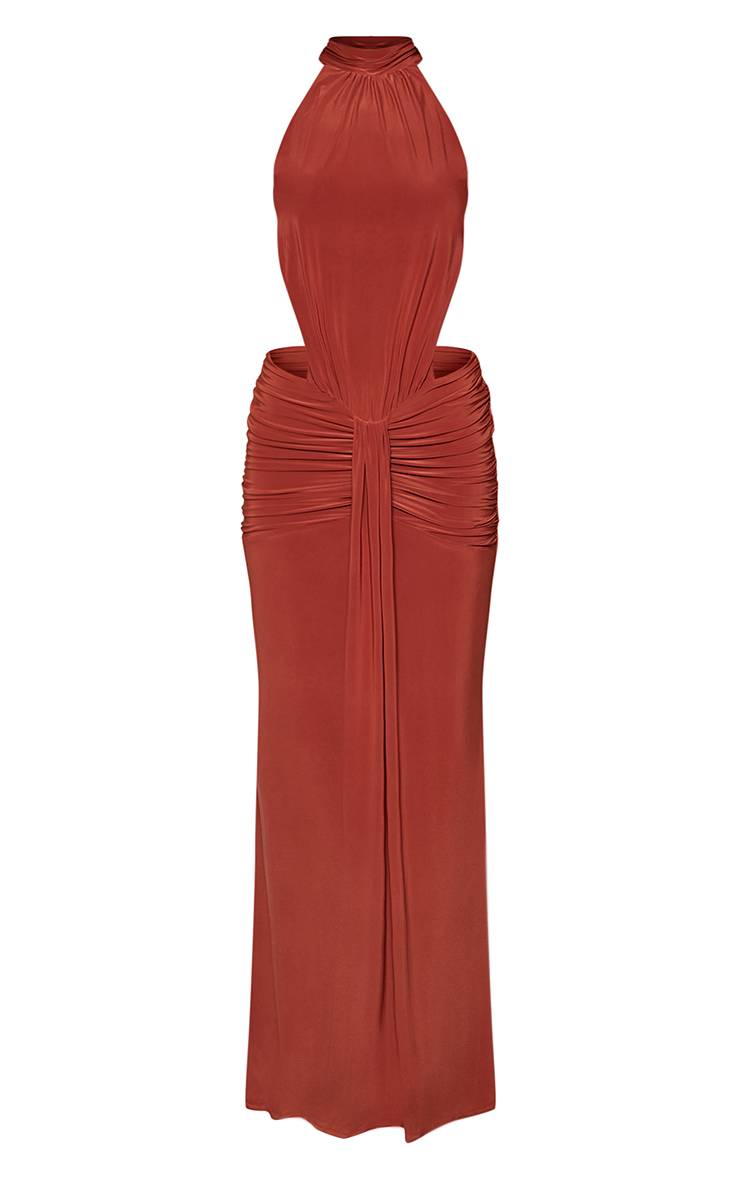 Rouille Robe Maxi Dos Nu Col Montant Avec Détail Drapé En Jersey Fluide